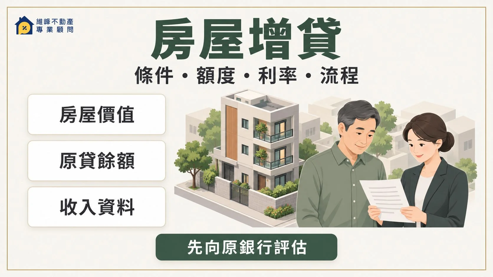 房屋增貸怎麼辦？申請條件、額度、利率與流程一次看懂