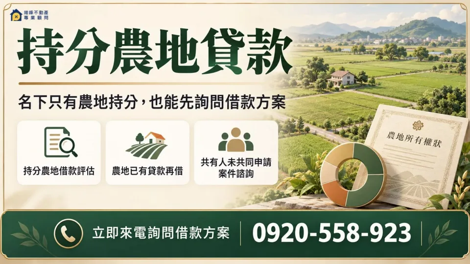 持分農地貸款借款方案諮詢與聯絡電話