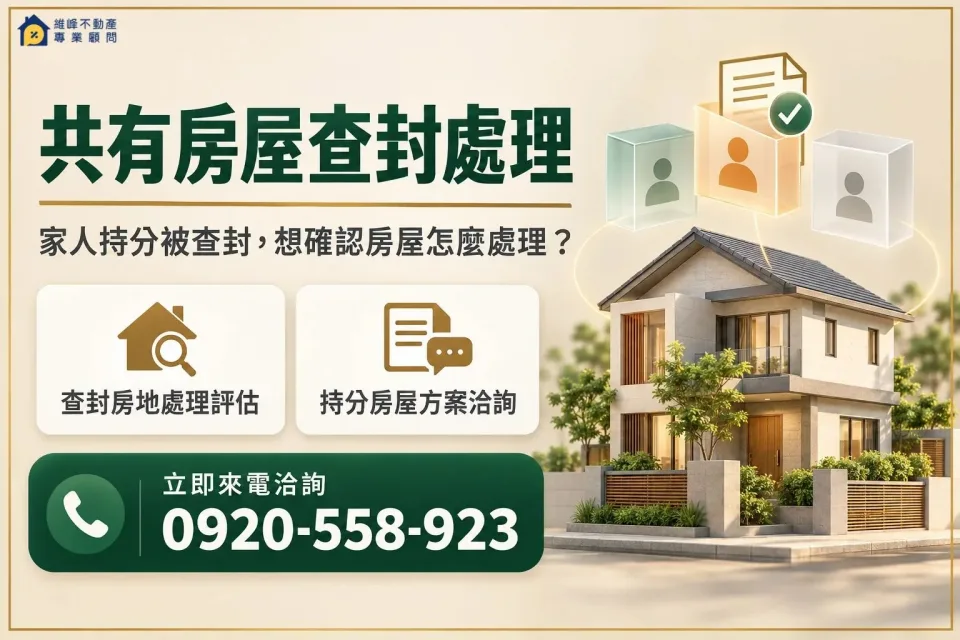 共有人欠債與持分查封房地處理洽詢，電話0920-558-923