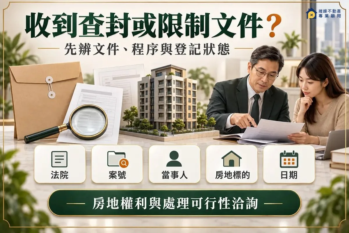 收到房屋查封或限制登記文件後，先核對法院案號、房地權利與程序階段再評估處理