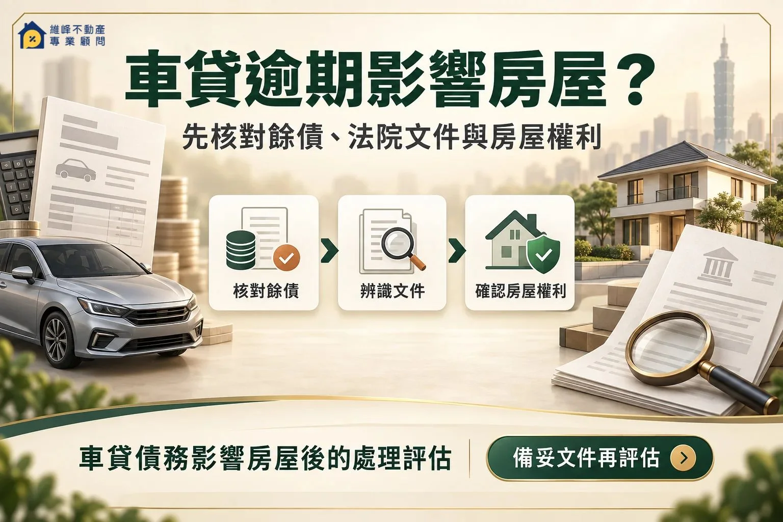 車貸債務影響房屋後，先核對身分、餘債與法院文件再進行處理評估。