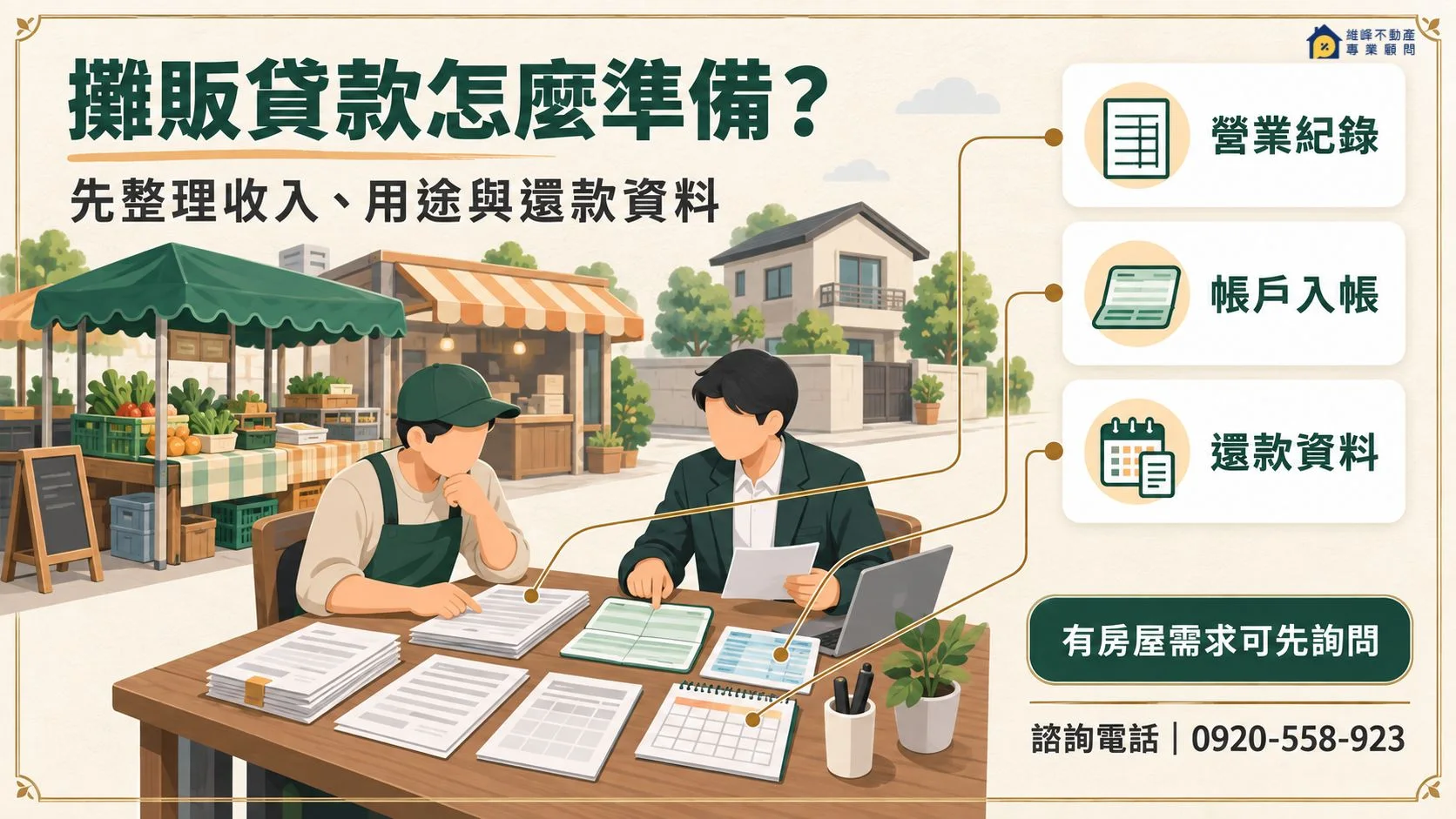 攤販與自營商整理營業收入帳戶入帳及房屋借款資料