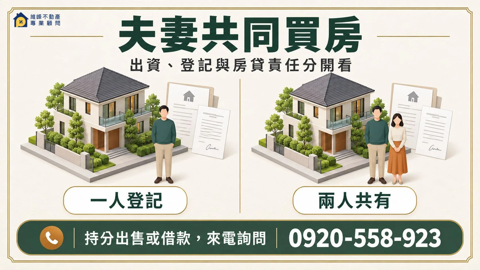 夫妻共同買房比較一人登記與兩人共有及房貸責任