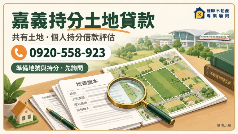 嘉義持分土地貸款諮詢，以地籍示意與文件核對土地位置及共有權利