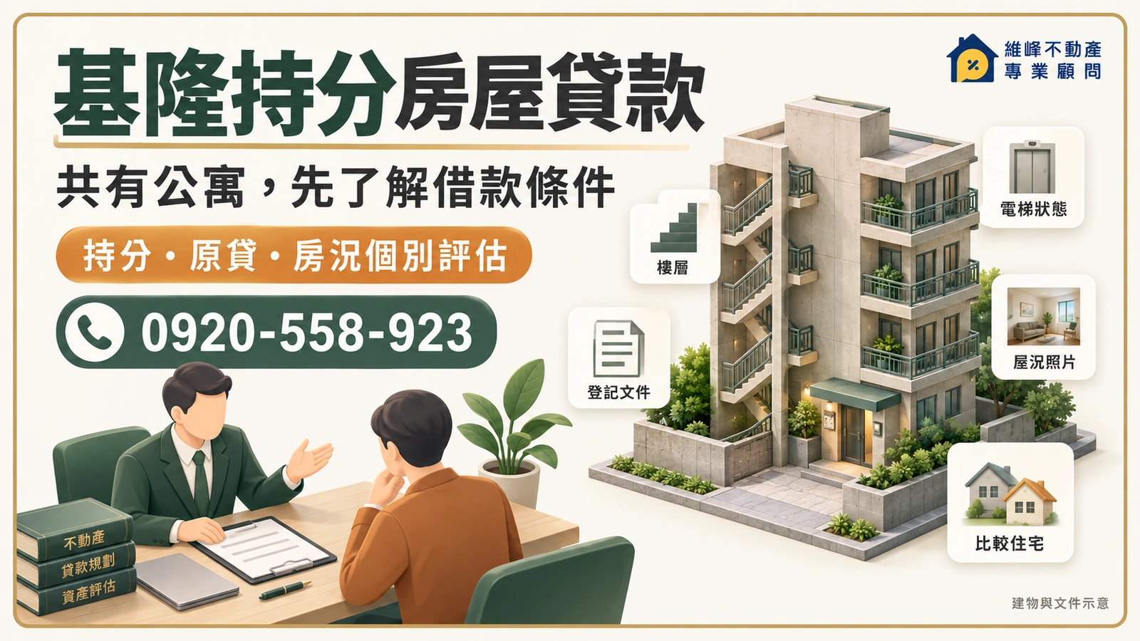 基隆持分房屋貸款諮詢，共有公寓依持分、原貸與房況個別評估