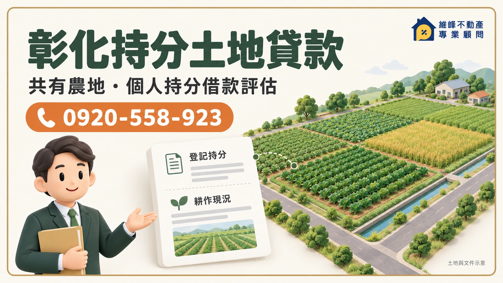 彰化持分土地貸款諮詢，共有農地、農路與登記資料評估示意
